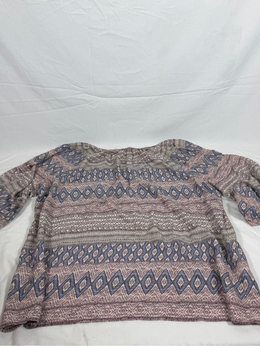 Rose & Thyme Boho Blouse 1X Geometric Medallion Print Split Neck Peasant Top